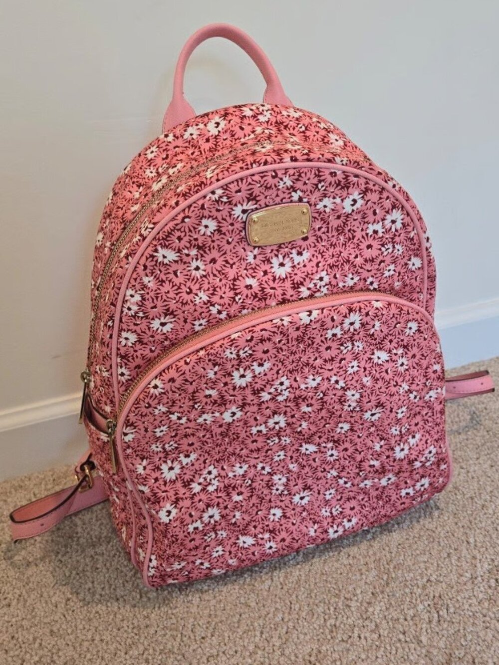 Michael Kors Pink Floral Abbey Large Backpack